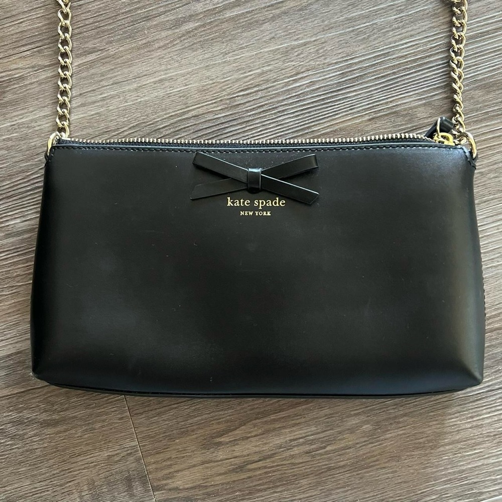 Kate Spade Sawyer Street Declan Black Genuine Leather Gold Bow Crossbody Bag - Picture 2 of 8